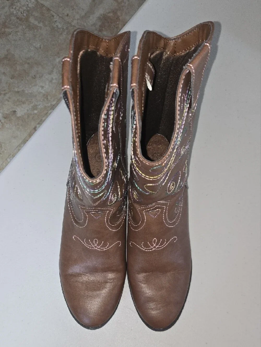 Brown Western Embroidered Mid-Calf Boots